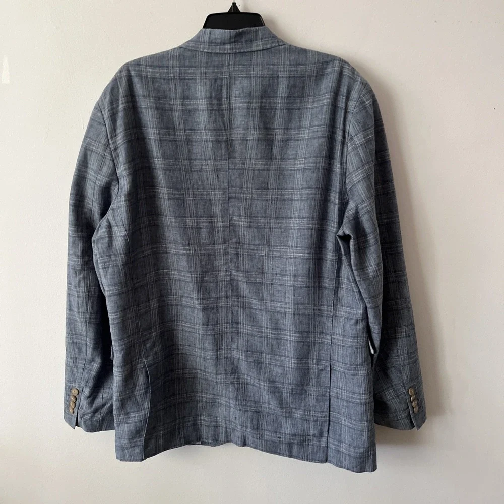 Joseph Abboud Men's Blue Plaid Linen Sport Coat Blazer Jacket XL Two Button
